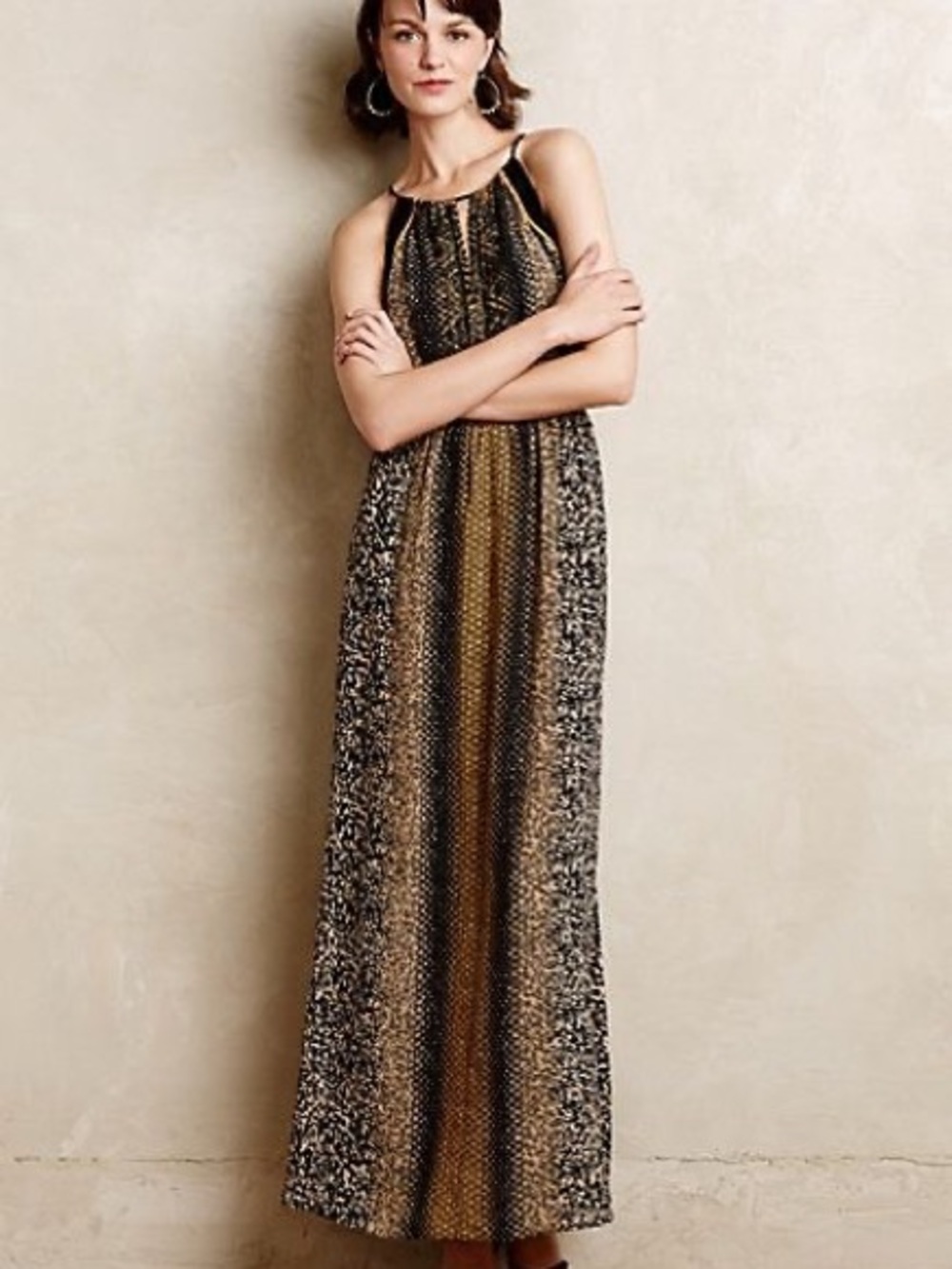 Anthropologie Halter Maxi Dress in Brown and Black